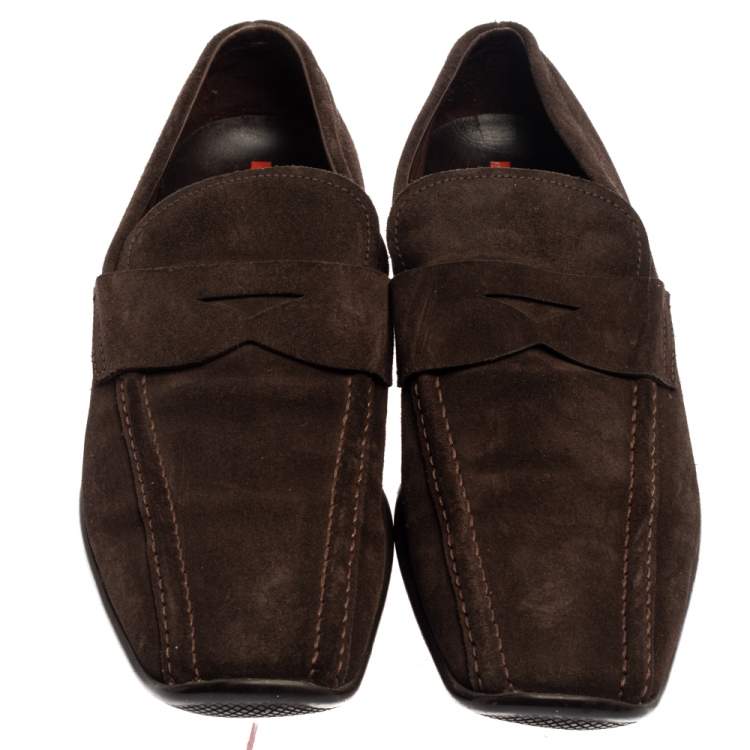 Pre Owned Prada Brown Suede Penny Loafers Size 44