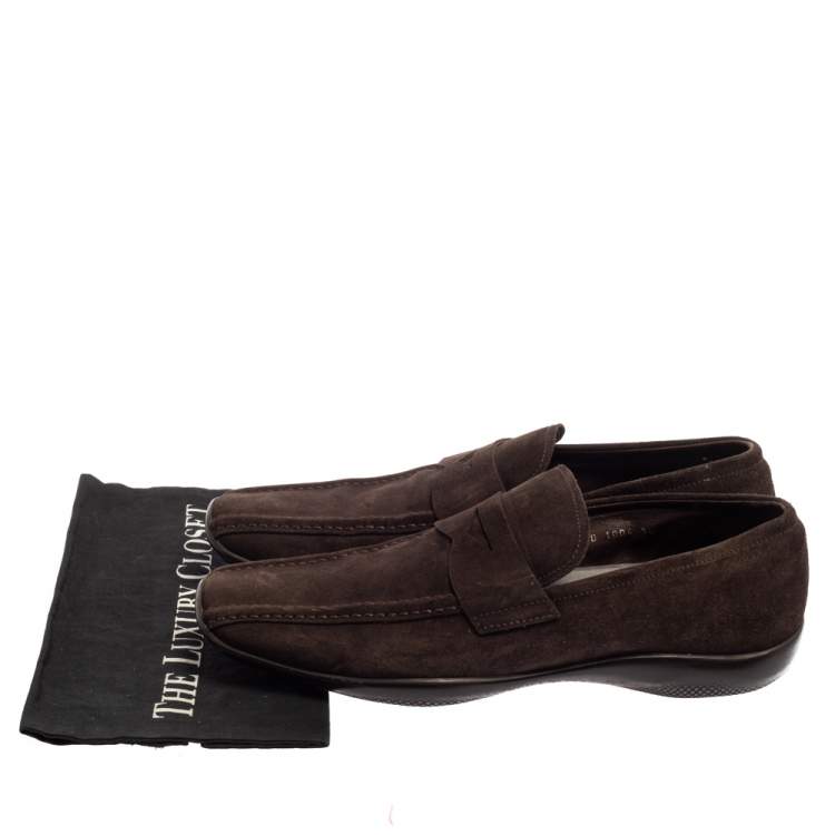 Pre Owned Prada Brown Suede Penny Loafers Size 44