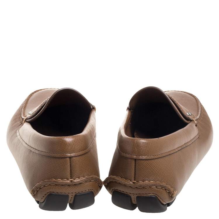 Pre Owned Prada Tan Leather Slip On Loafers Size 42.5