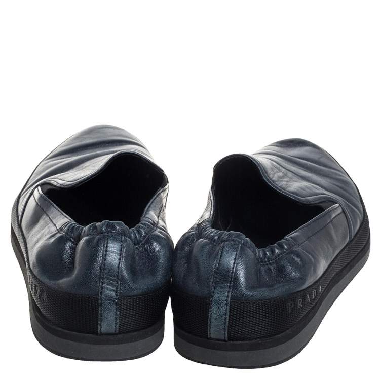 Pre Owned Prada Dark Grey Leather Sneakers Size 43
