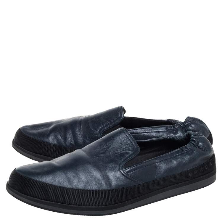 Pre Owned Prada Dark Grey Leather Sneakers Size 43