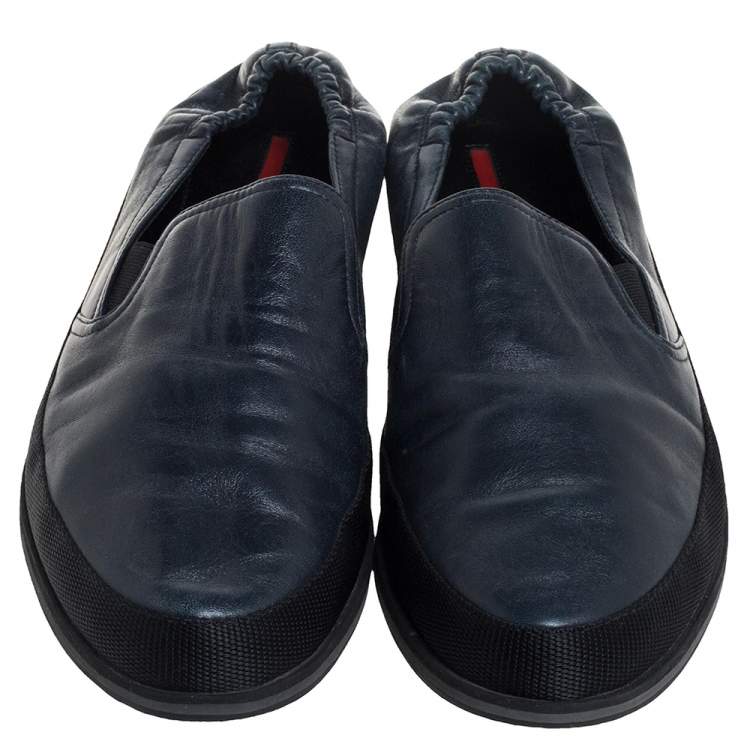 Pre Owned Prada Dark Grey Leather Sneakers Size 43