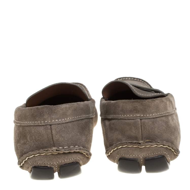 Pre Owned Prada Olive Green Suede Penny Loafers Size 41.5