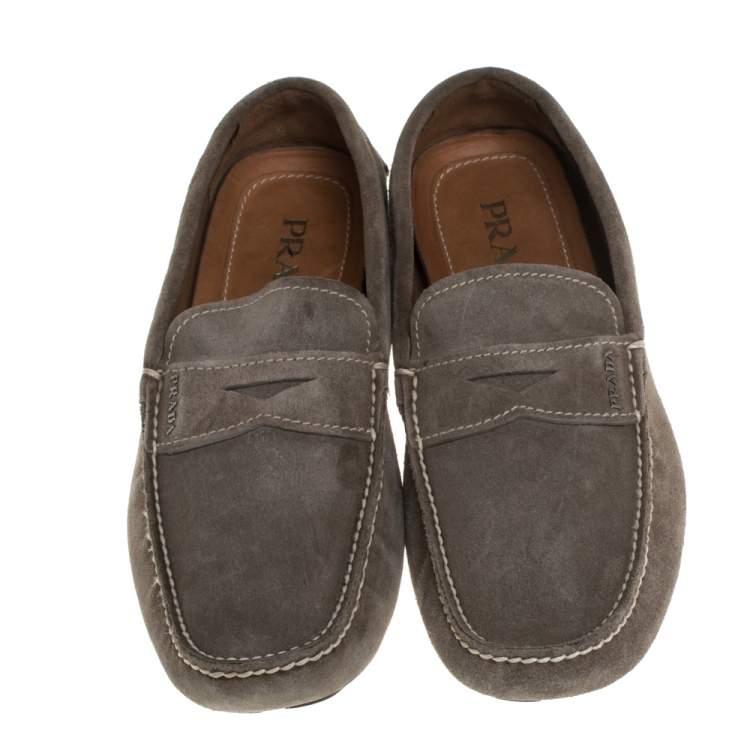 Pre Owned Prada Olive Green Suede Penny Loafers Size 41.5