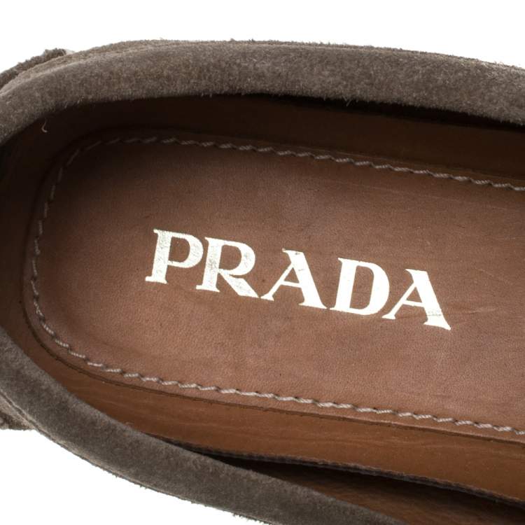 Pre Owned Prada Olive Green Suede Penny Loafers Size 41.5