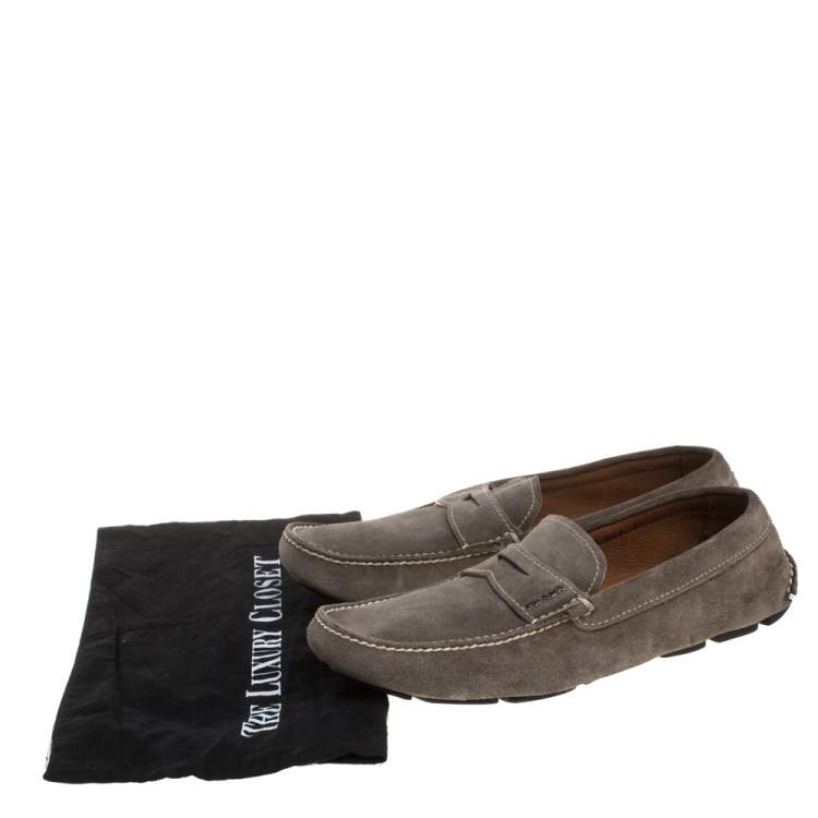Pre Owned Prada Olive Green Suede Penny Loafers Size 41.5