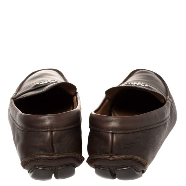 Pre Owned Prada Brown Leather Slip On Loafers Size 41.5