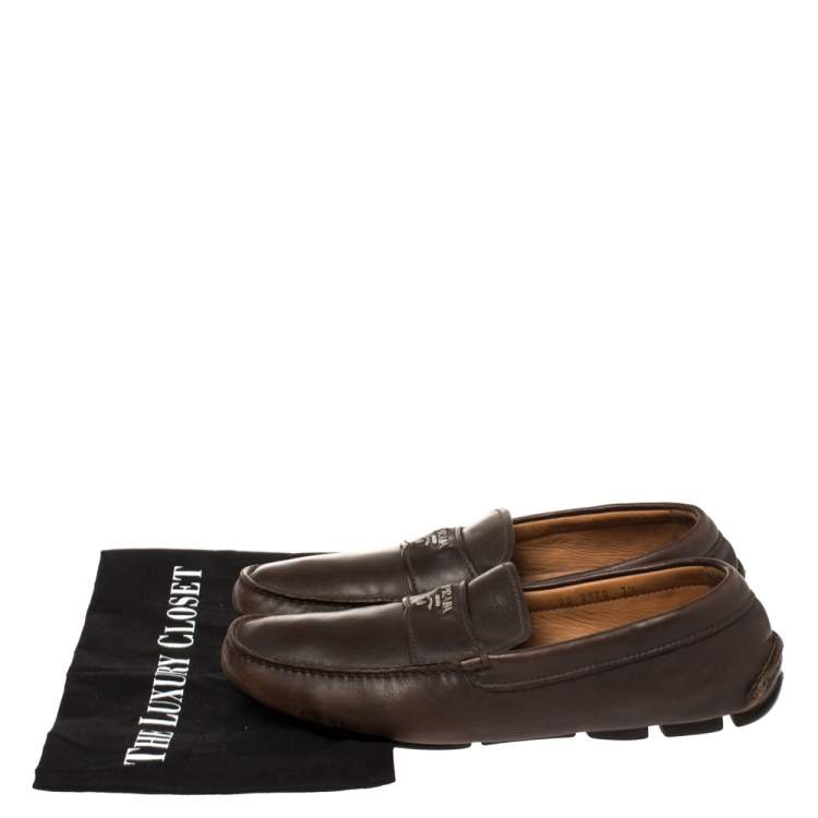 Pre Owned Prada Brown Leather Slip On Loafers Size 41.5
