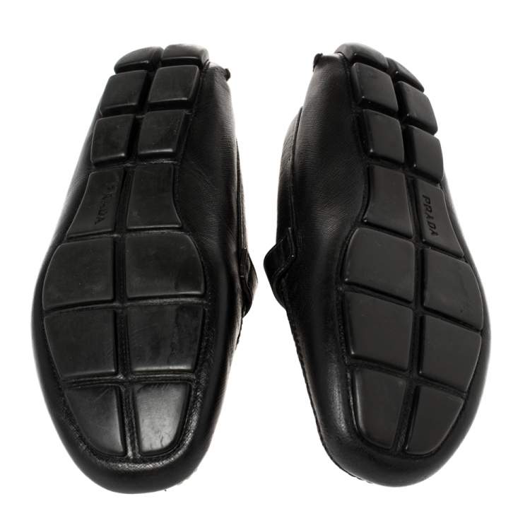 Pre Owned Prada Black Leather Buckle Detail Loafers Size 40