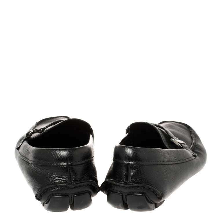 Pre Owned Prada Black Leather Buckle Detail Loafers Size 40