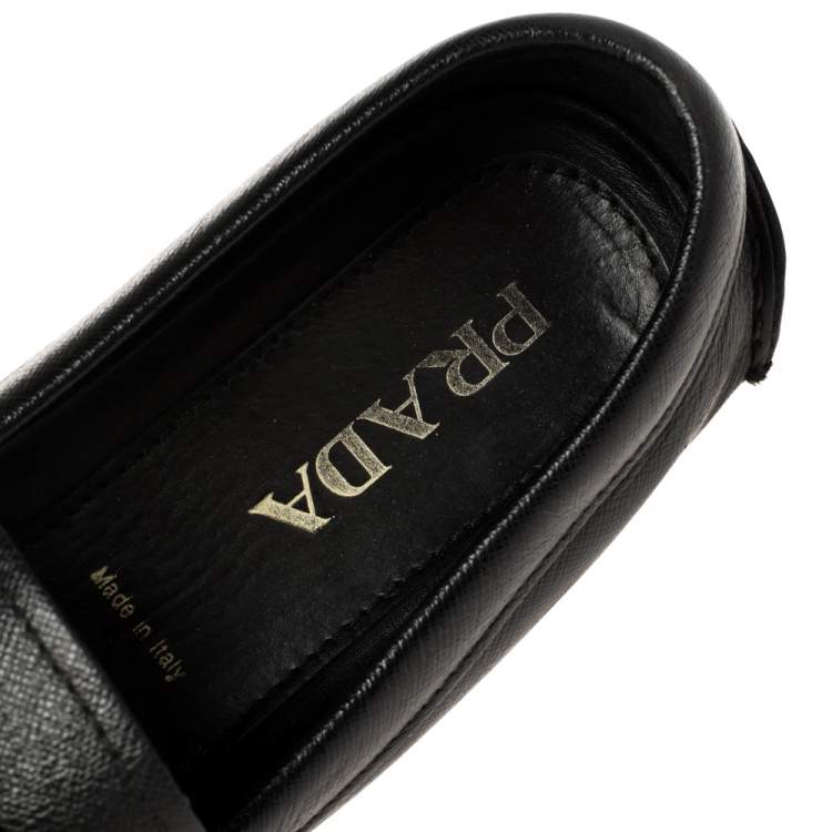 Pre Owned Prada Black Leather Buckle Detail Loafers Size 40