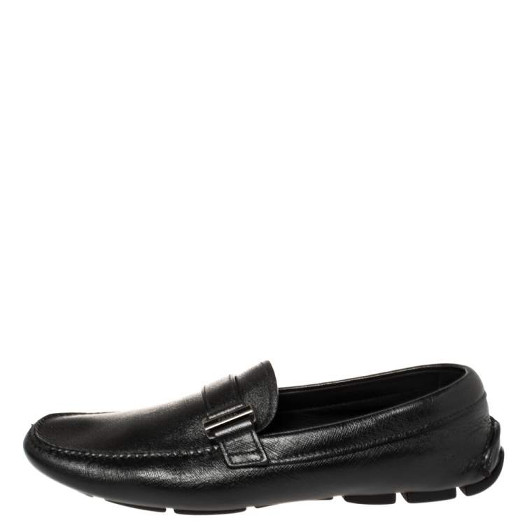 Pre Owned Prada Black Leather Buckle Detail Loafers Size 40