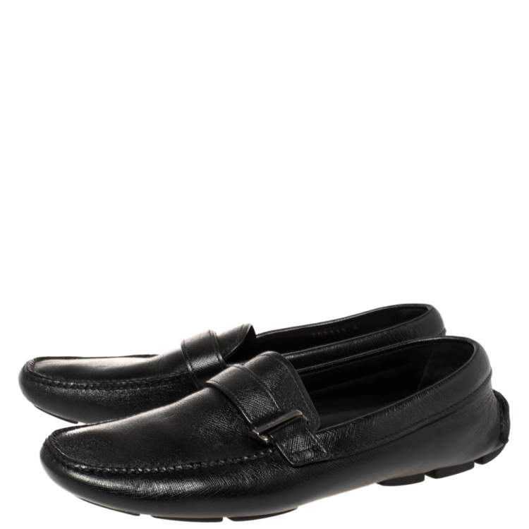 Pre Owned Prada Black Leather Buckle Detail Loafers Size 40