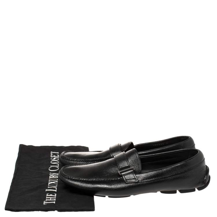 Pre Owned Prada Black Leather Buckle Detail Loafers Size 40