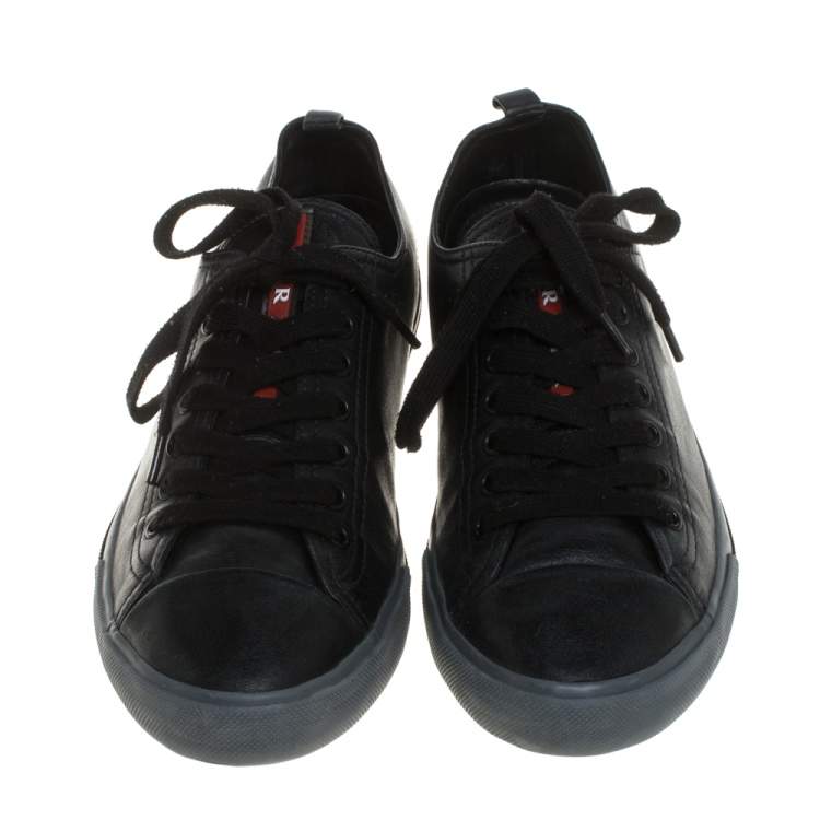 Pre Owned Prada Sports Black Leather Lace Up Sneakers Size 41