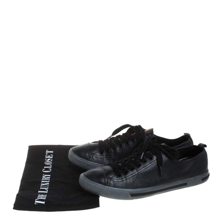 Pre Owned Prada Sports Black Leather Lace Up Sneakers Size 41