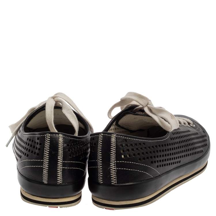Pre Owned Prada Sport Black Perforated Leather Lace Up Sneakers Size 45