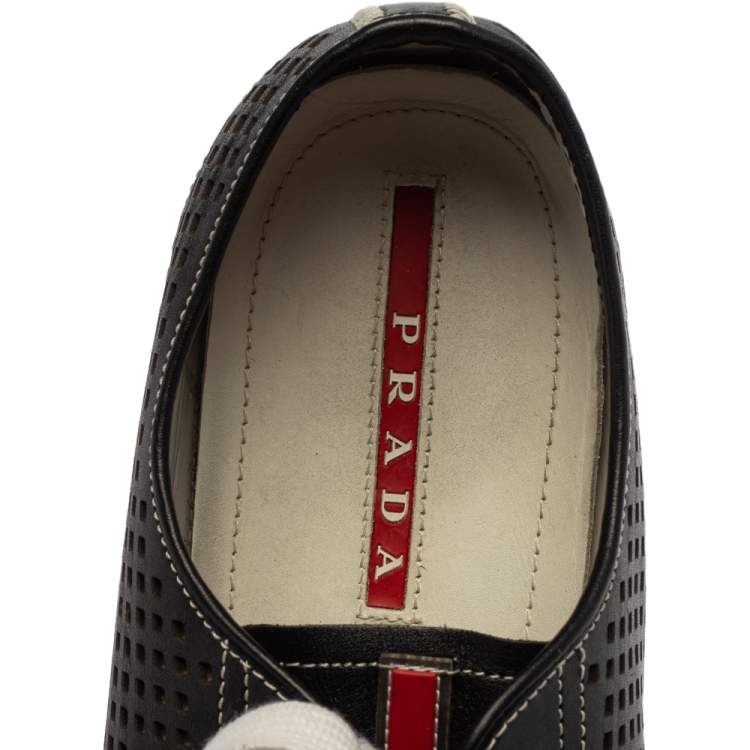 Pre Owned Prada Sport Black Perforated Leather Lace Up Sneakers Size 45