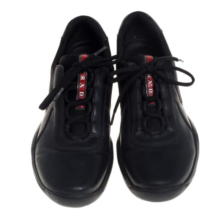 Pre Owned Prada Sport Black Leather And Fabric Low Top Sneakers Size 40