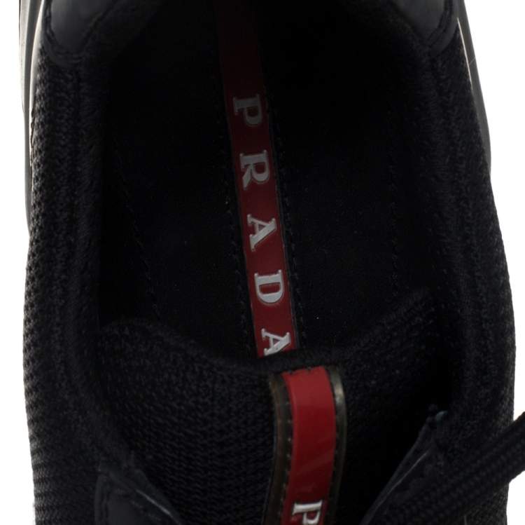 Pre Owned Prada Sport Black Leather And Fabric Low Top Sneakers Size 40