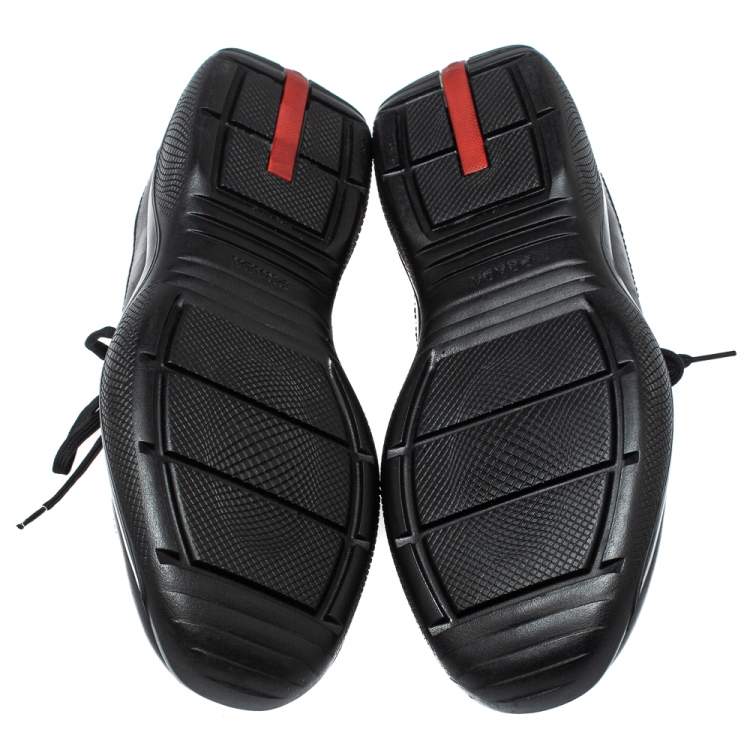 Pre Owned Prada Black Leather And Fabric Low Top Sneakers Size 40.5
