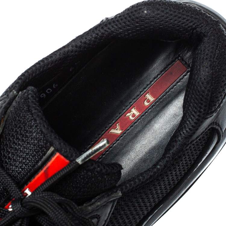 Pre Owned Prada Black Leather And Fabric Low Top Sneakers Size 40.5