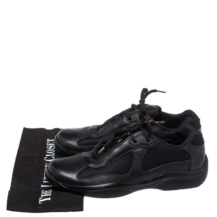 Pre Owned Prada Black Leather And Fabric Low Top Sneakers Size 40.5