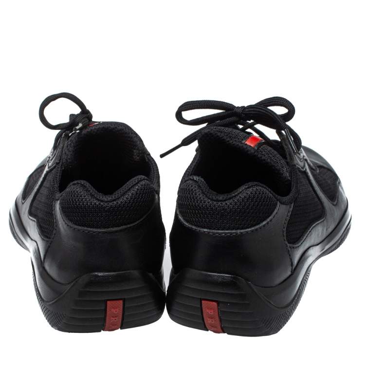 Pre Owned Prada Black Leather And Fabric Low Top Sneakers Size 40.5