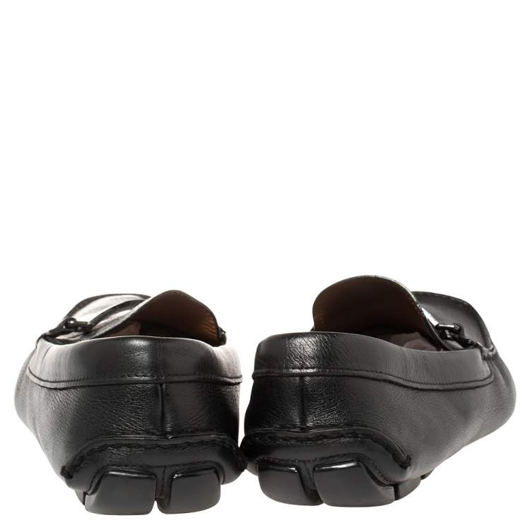 Pre Owned Prada Black Leather Logo Embellished Loafers Size 46