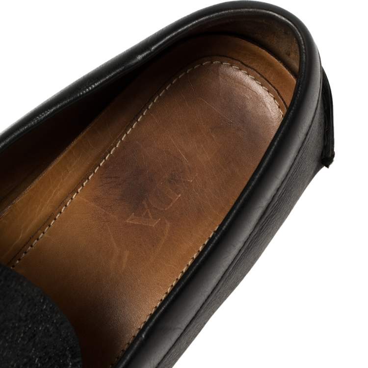 Pre Owned Prada Black Leather Logo Embellished Loafers Size 46