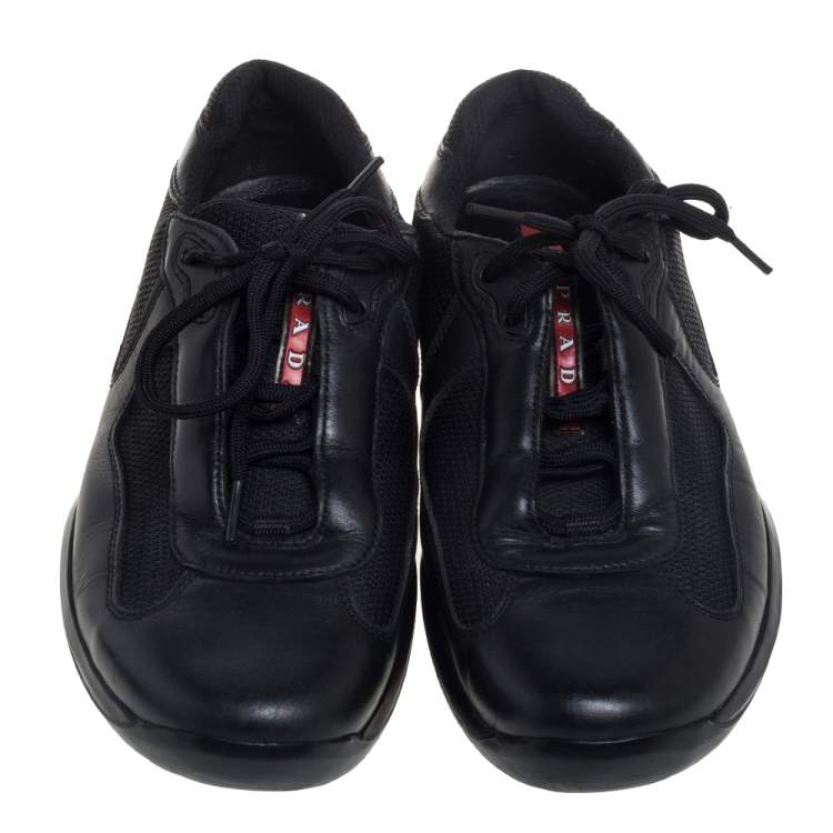 Pre Owned Prada Black Leather And Mesh Nevada Bike Sneakers Size 41.5