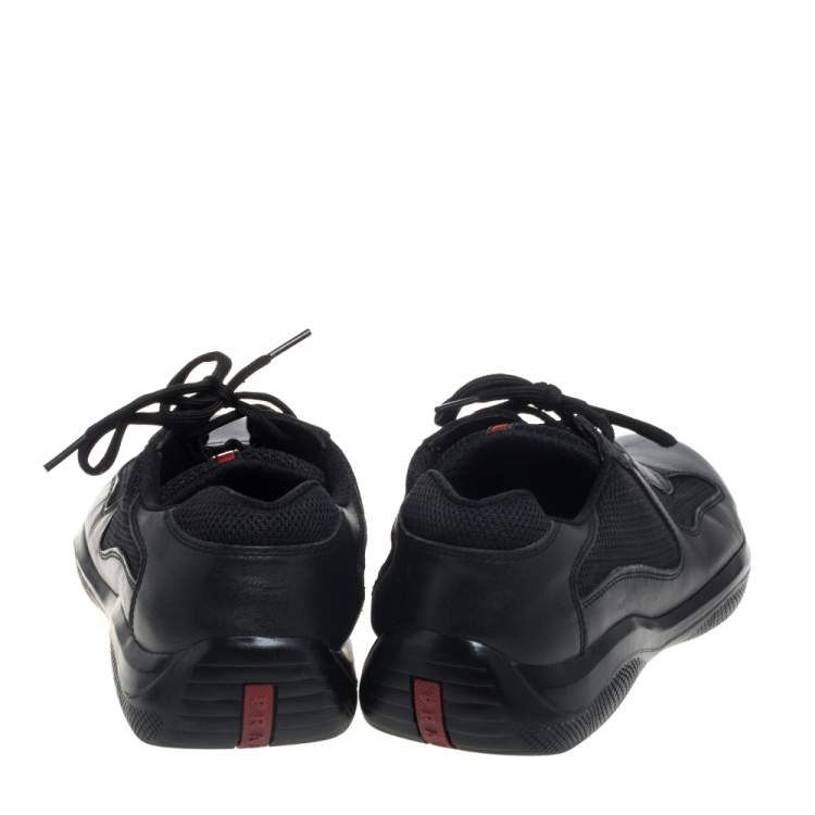 Pre Owned Prada Black Leather And Mesh Nevada Bike Sneakers Size 41.5