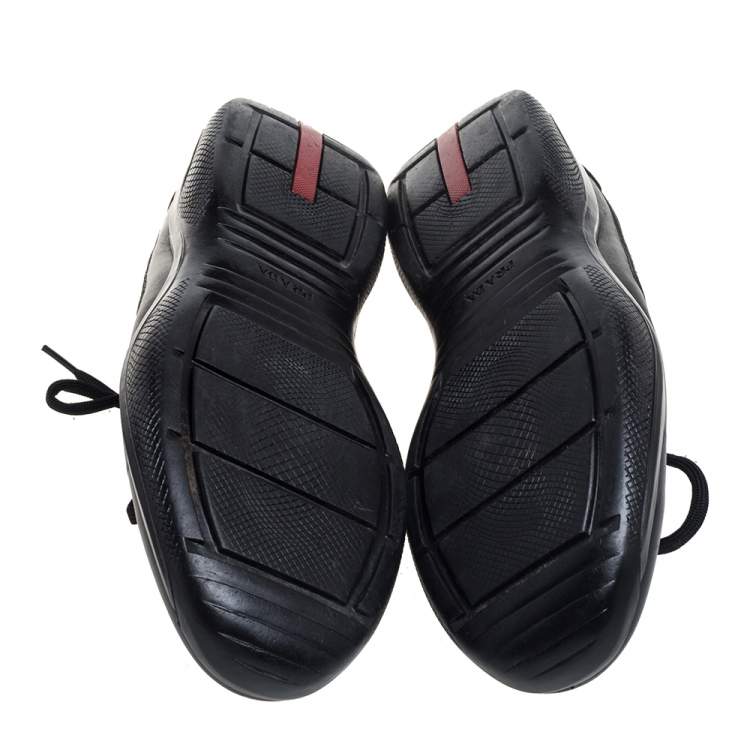 Pre Owned Prada Black Leather And Mesh Nevada Bike Sneakers Size 41.5