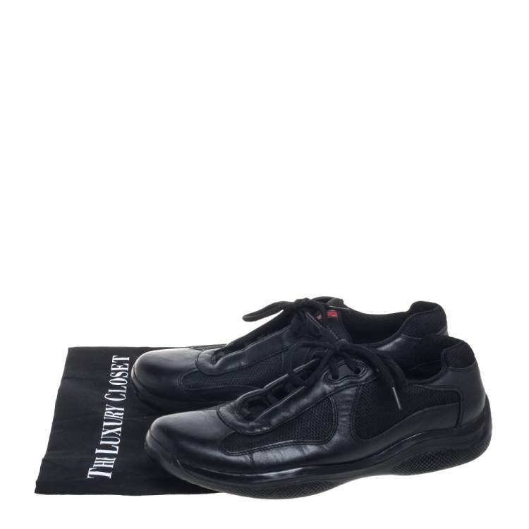 Pre Owned Prada Black Leather And Mesh Nevada Bike Sneakers Size 41.5