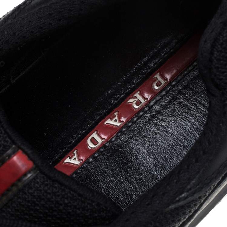Pre Owned Prada Black Leather And Mesh Nevada Bike Sneakers Size 41.5