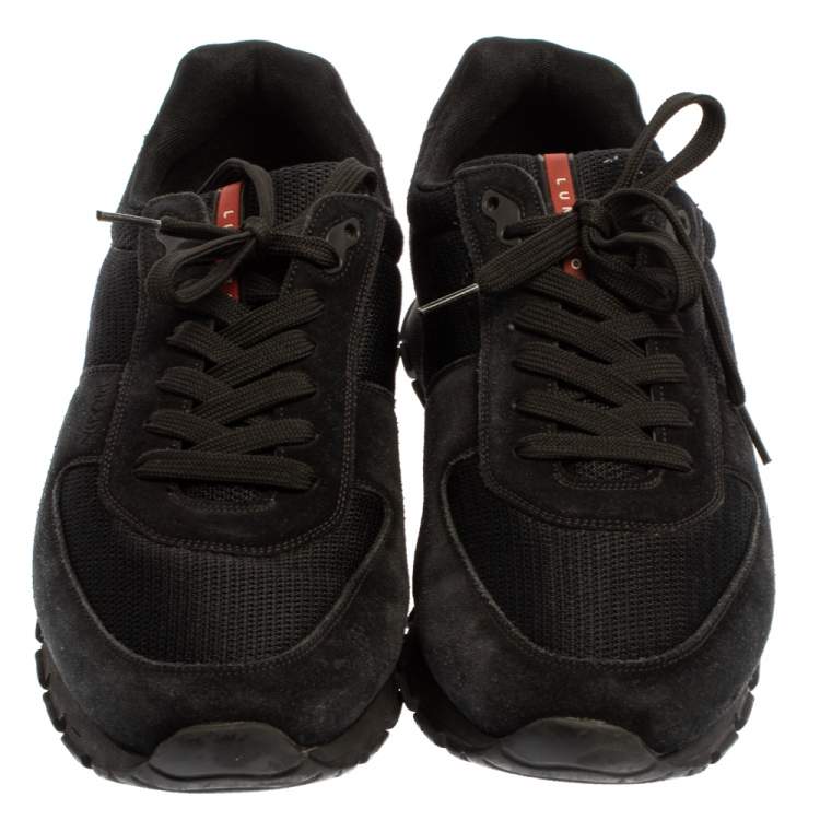 Pre Owned Prada Black Suede/Mesh Low Top Lace Up Sneakers Size 46