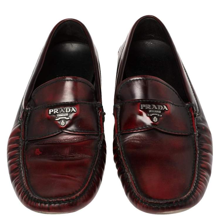 Pre Owned Prada Burgundy Leather Slip On Loafers Sze 42