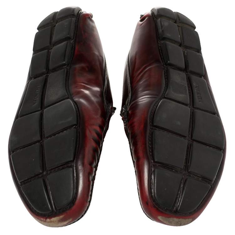 Pre Owned Prada Burgundy Leather Slip On Loafers Sze 42