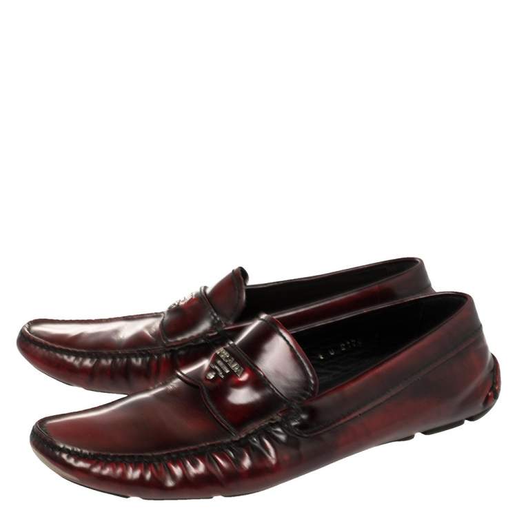 Pre Owned Prada Burgundy Leather Slip On Loafers Sze 42
