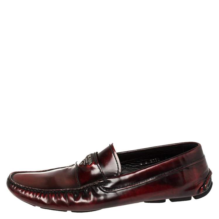 Pre Owned Prada Burgundy Leather Slip On Loafers Sze 42