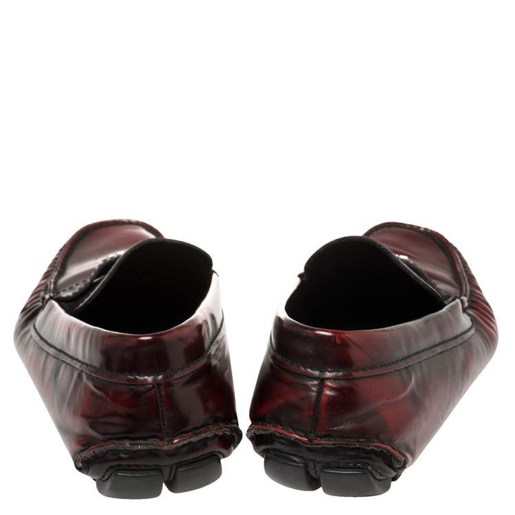 Pre Owned Prada Burgundy Leather Slip On Loafers Sze 42