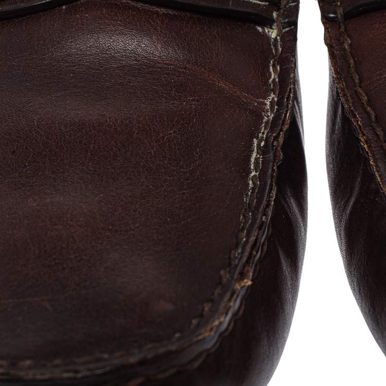 Pre Owned Prada Brown Croc And Leather  Slip On  Loafers Size 44.5