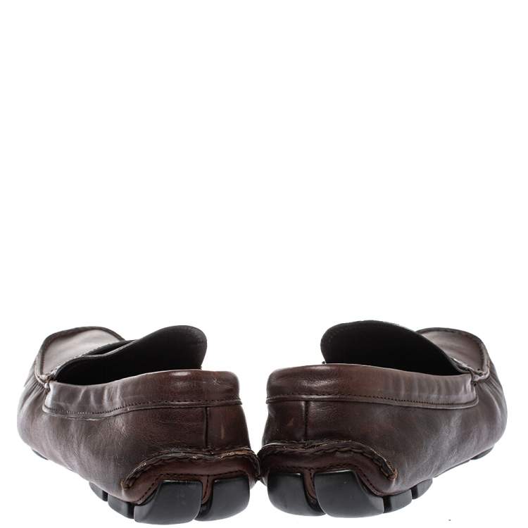 Pre Owned Prada Brown Croc And Leather  Slip On  Loafers Size 44.5