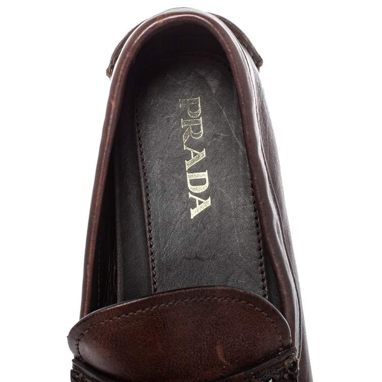Pre Owned Prada Brown Croc And Leather  Slip On  Loafers Size 44.5