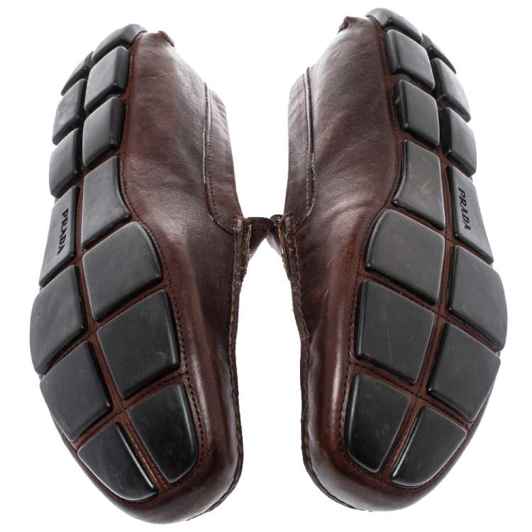 Pre Owned Prada Brown Croc And Leather  Slip On  Loafers Size 44.5