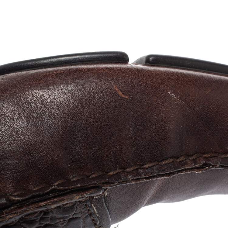 Pre Owned Prada Brown Croc And Leather  Slip On  Loafers Size 44.5