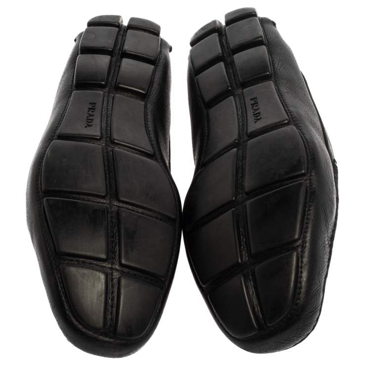 Pre Owned Prada Black Leather Penny Slip On Loafers Size 45