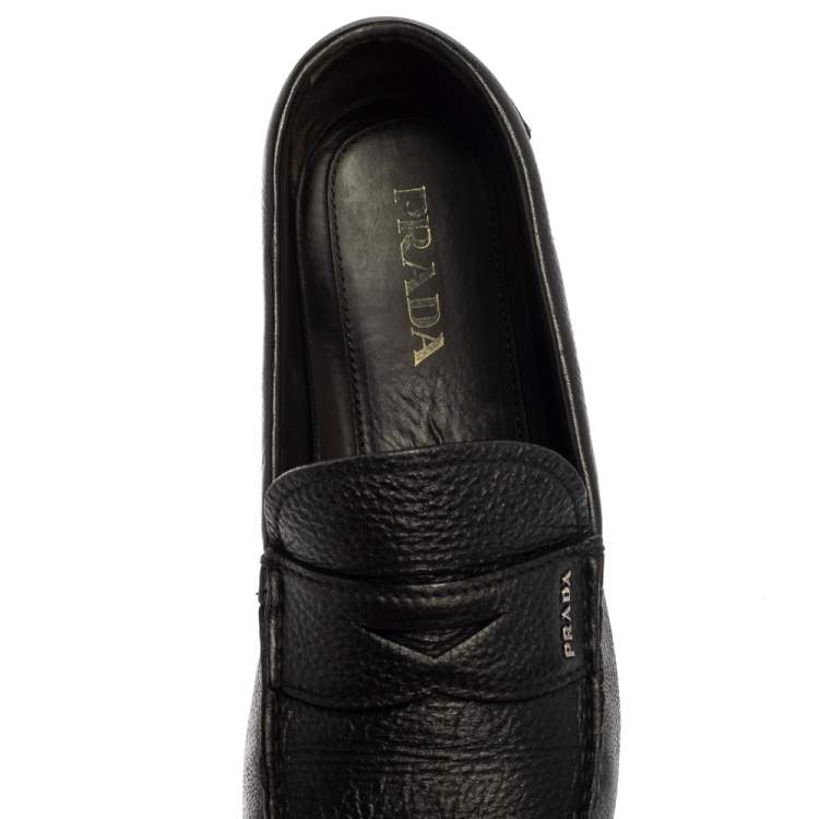 Pre Owned Prada Black Leather Penny Slip On Loafers Size 45