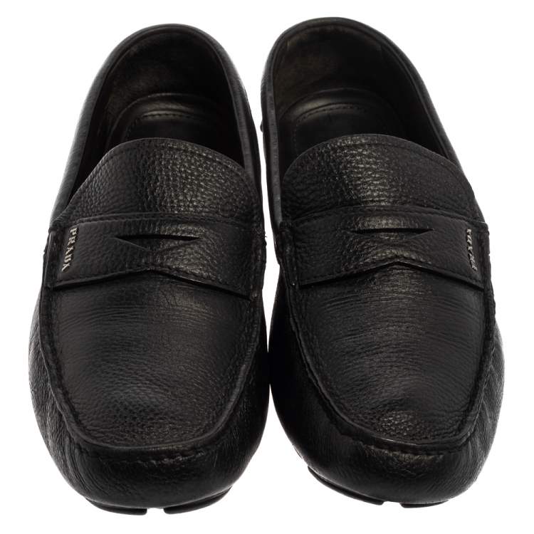 Pre Owned Prada Black Leather Penny Slip On Loafers Size 45