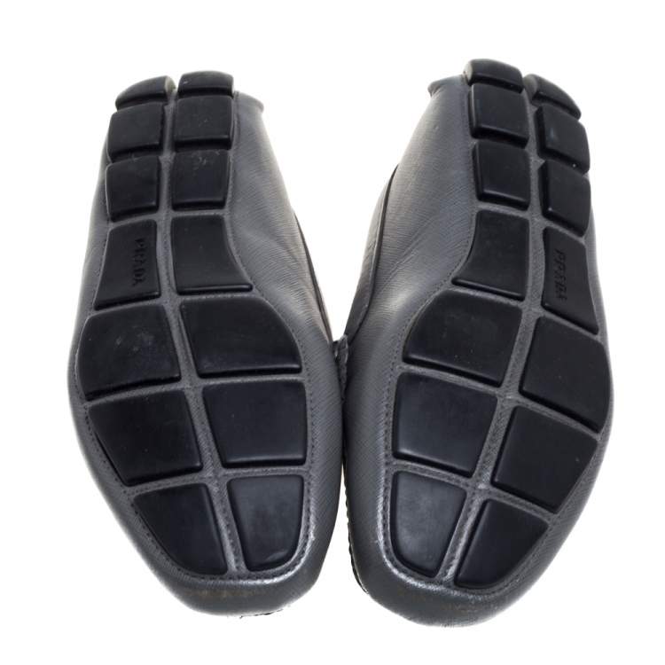 Pre Owned Prada Grey Leather Slip On  Loafers Size 41